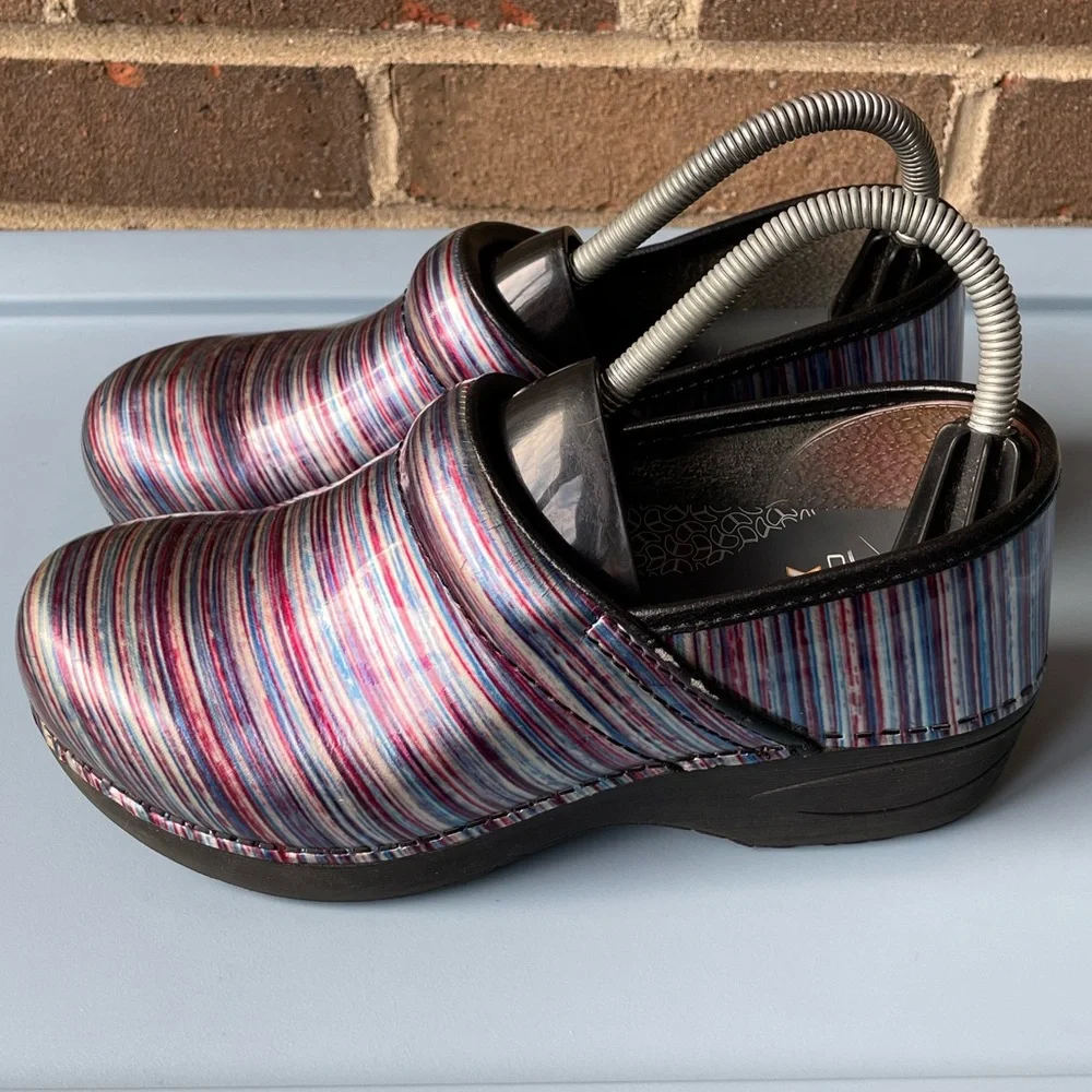 Dansko XP Patent Stripe Rainbow Clogs - Picture 3 of 8